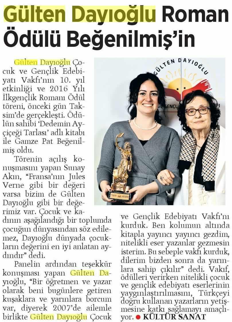 Gülten Dayıoğlu Roman Ödülü Beğenilmiş'in - Milliyet